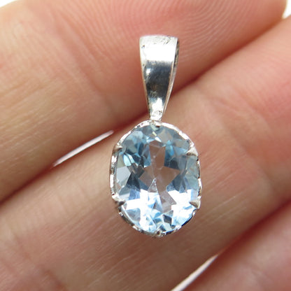 925 Sterling Silver Real Oval-Cut Blue Topaz Minimalist Charm Pendant