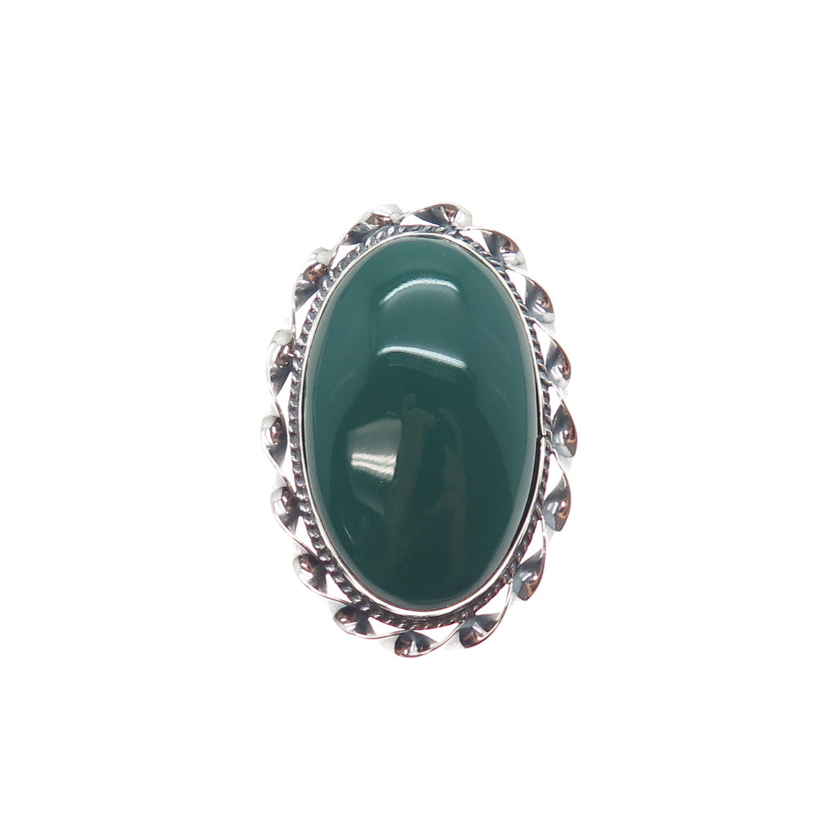 925 Sterling Silver Vintage Mexico Real Green Onyx Oxidized Pin Brooch / Pendant