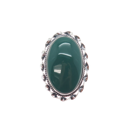925 Sterling Silver Vintage Mexico Real Green Onyx Oxidized Pin Brooch / Pendant
