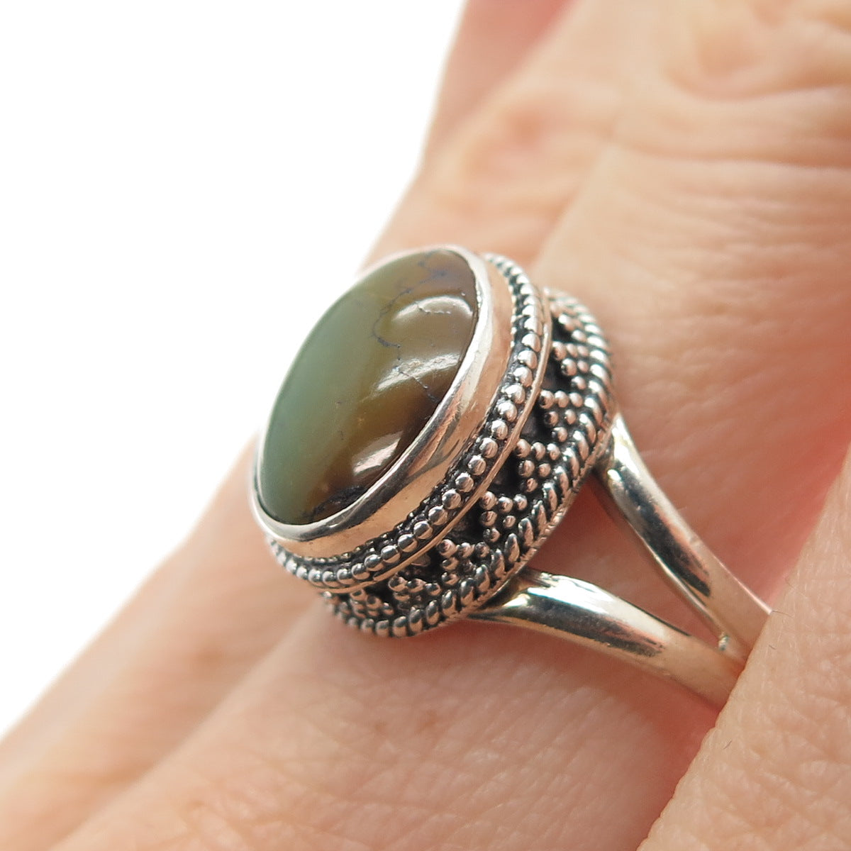 925 Sterling Silver Vintage Real Royston Turquoise Granulated Ring Size 8.25