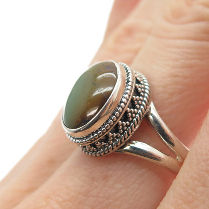 925 Sterling Silver Vintage Real Royston Turquoise Granulated Ring Size 8.25