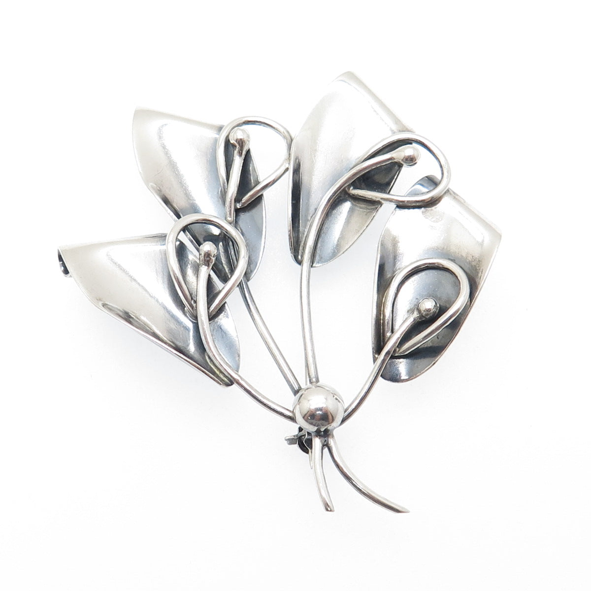 CARL OVE FRYDENSBERG Sterling Silver Vintage Denmark Modernist Lily Pin Brooch