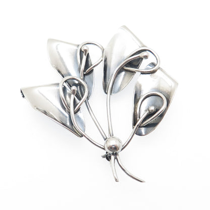 CARL OVE FRYDENSBERG Sterling Silver Vintage Denmark Modernist Lily Pin Brooch