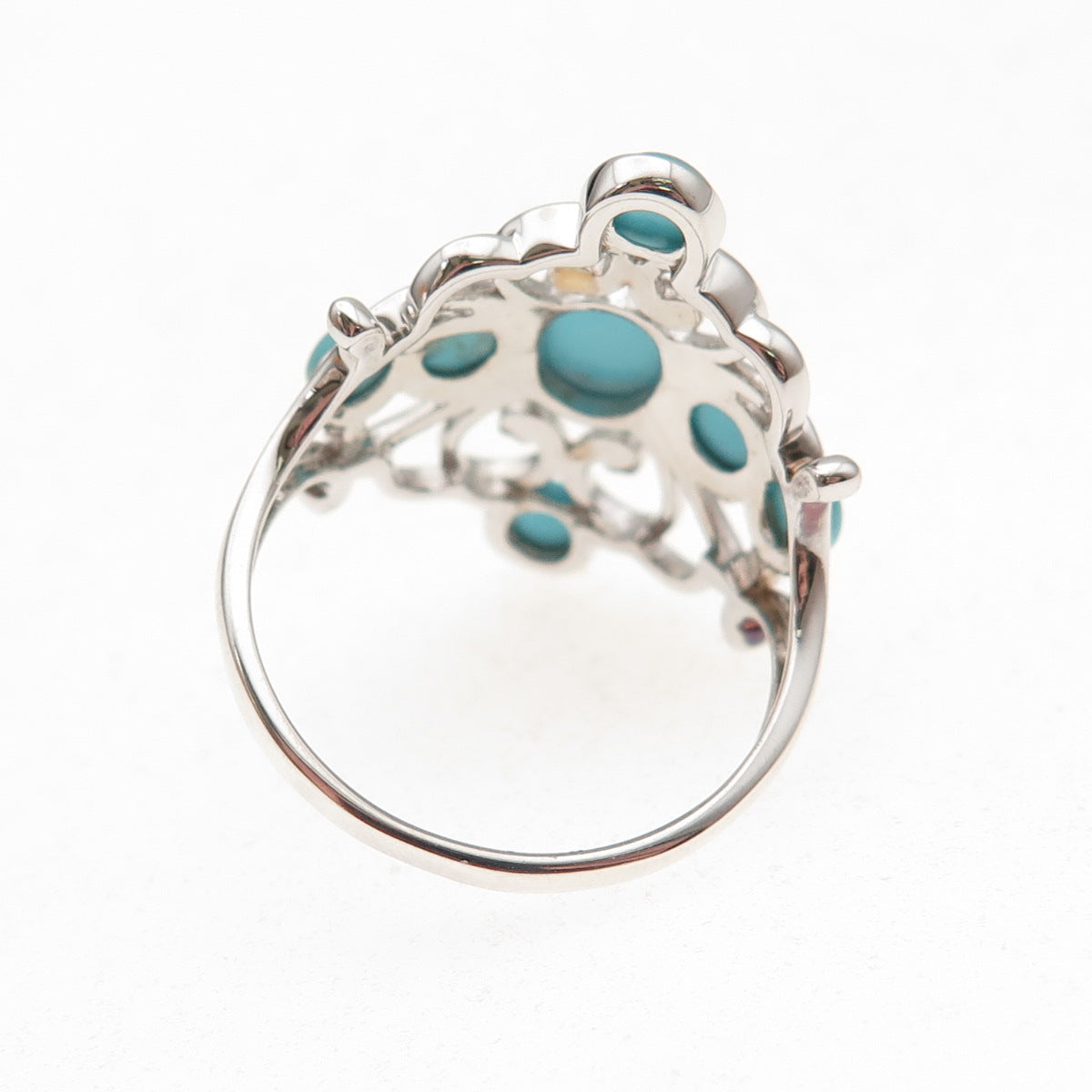 925 Sterling Silver Real Sleeping Beauty Turquoise Floral Cross Ring Size 8.25