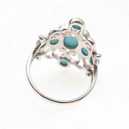 925 Sterling Silver Real Sleeping Beauty Turquoise Floral Cross Ring Size 8.25