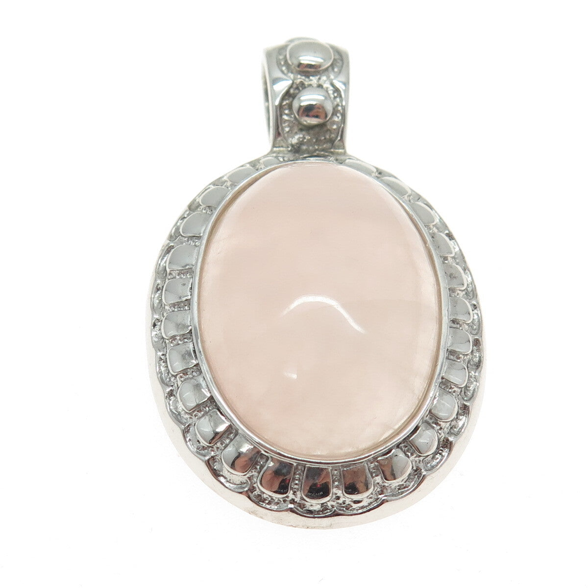 925 Sterling Silver Vintage Real Cabochon Rose Quartz Oval Pendant