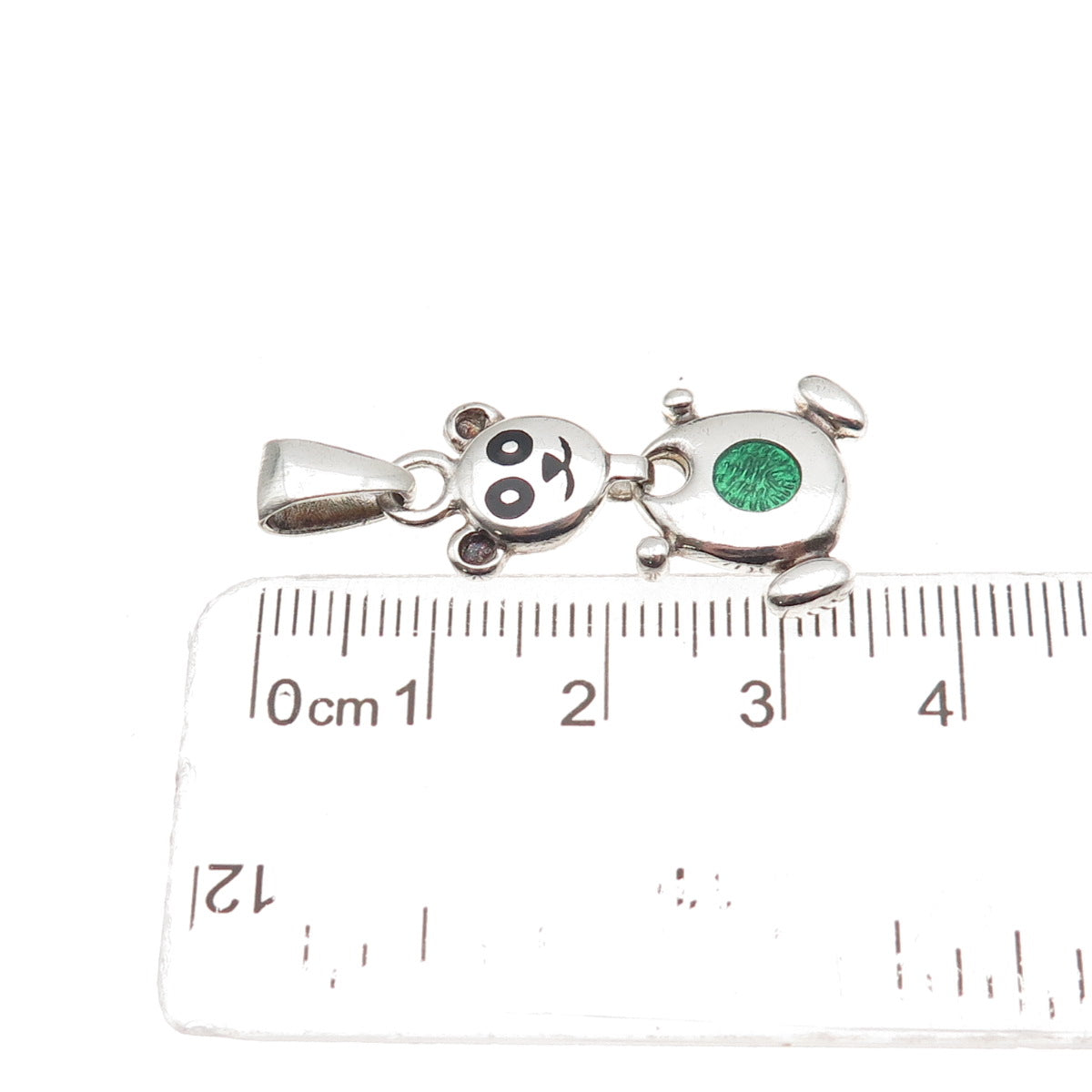 925 Sterling Silver Vintage Enamel Panda Dangle Charm Pendant