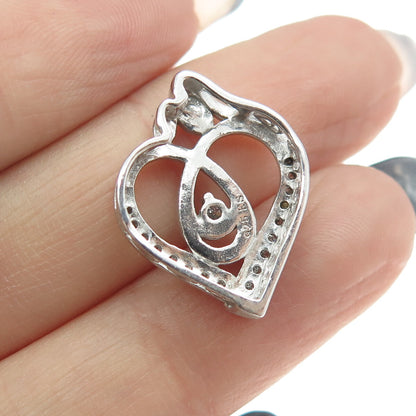 925 Sterling Silver Real Round-Cut Diamond Mom & Child Heart Slide Pendant