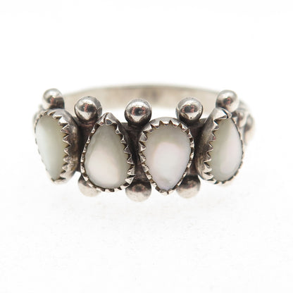 Wheeler Mfg Old Pawn Sterling Silver Vintage MOP Teardrop Tribal Ring Size 9.5