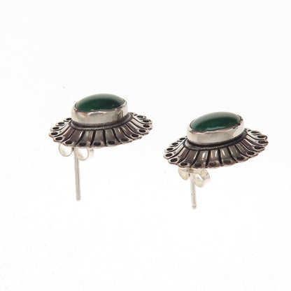 Old Pawn 925 Sterling Silver Vintage Southwestern Malachite Concho Stud Earrings