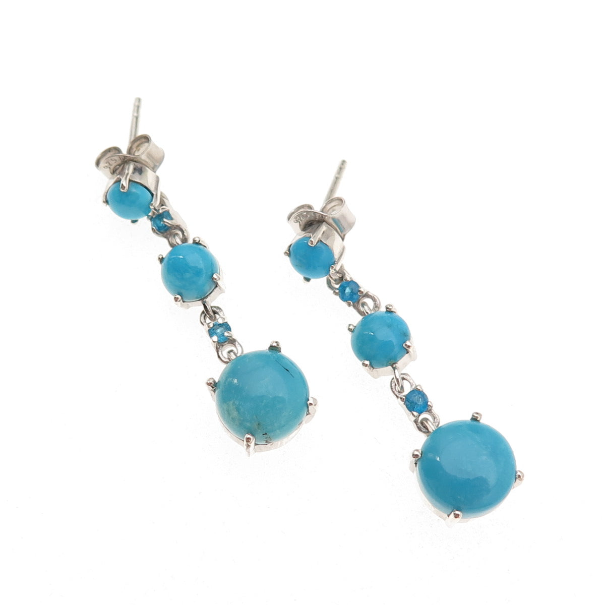 Chuck Clemency 925 Sterling Silver Real Turquoise & Apatite Dangle Earrings
