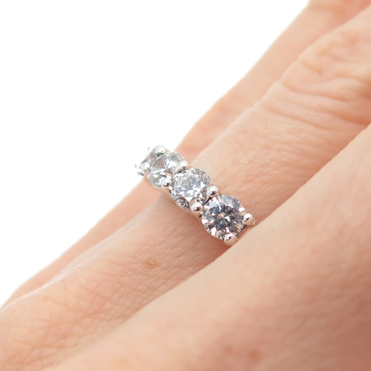 ROSS SIMONS 925 Sterling Silver Round-Cut C Z Half Eternity Ring Size 6.25