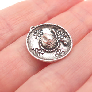 SUNWEST 925 Sterling Silver Vintage Cowboy Hat Oxidized 3D Mini Charm Pendant