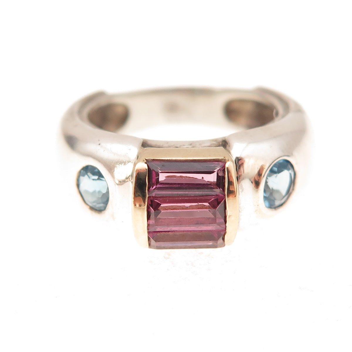 Nancy & Rise 925 Sterling 14K Gold Vintage Amethyst Blue Topaz Ring Size 6.25