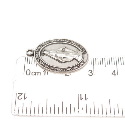 BLISS 925 Sterling Silver Antique Art Deco St. Mary Miraculous Medal Pendant