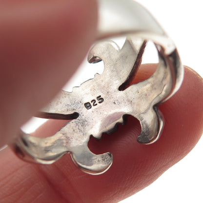 925 Sterling Silver Vintage Modernist Fleur de Lis Oxidized Ring Size 8