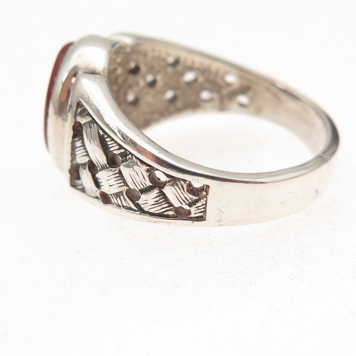 925 Sterling Silver Vintage Real Carnelian Masonic Oxidized Ring Size 8.75