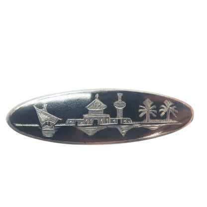 925 Sterling Silver Antique Niello Hindu Temple Pin Brooch