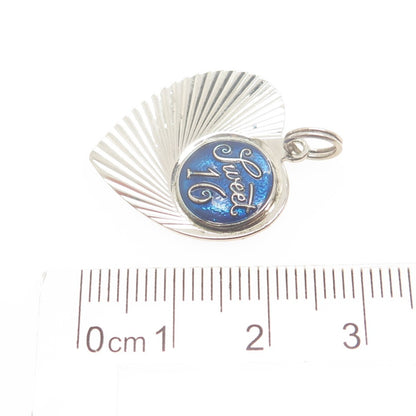 925 Sterling Silver Vintage Enamel Sweet 16 Heart Charm Pendant