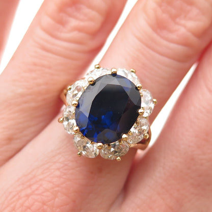925 Sterling Silver Gold Plated Lab-Created Sapphire & C Z Ring Size 7
