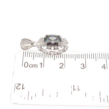 925 Sterling Silver Real Mystic Quartz & C Z Mini Charm Pendant