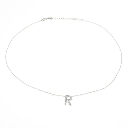 925 Sterling Silver Round-Cut C Z Letter "R" Initial Cable Chain Necklace 16-18"