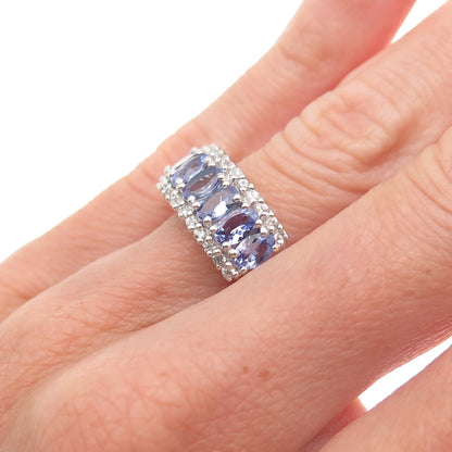 Chuck Clemency 925 Sterling Silver Real Tanzanite & White Topaz Ring Size 5.25