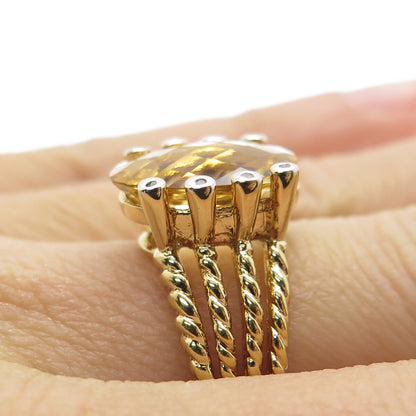 925 Sterling Silver Gold Plated Real Diamond & Citrine Gem Twisted Ring Size 7