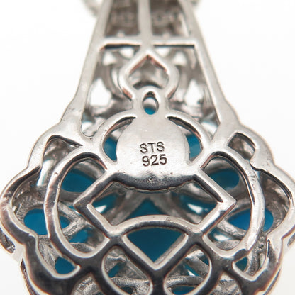 Chuck Clemency 925 Sterling Silver Real Turquoise & Topaz Box Chain Necklace 20"