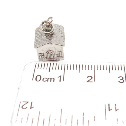 925 Sterling Silver Antique Art Deco Family House 3D Mini Charm Pendant