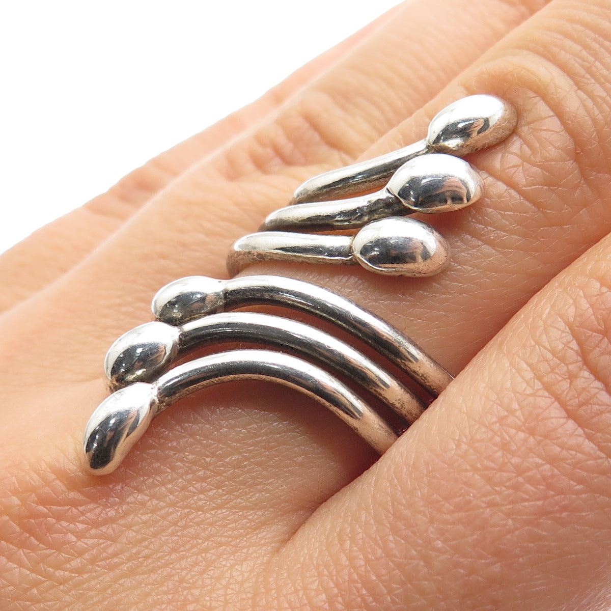 925 Sterling Silver Vintage Mexico Modernist Adjustable Bypass Ring Size 8.25