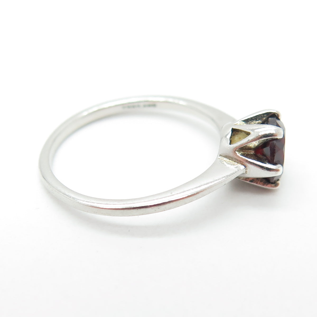 925 Sterling Silver Real Red Garnet Gemstone Minimalist Ring Size 5.25