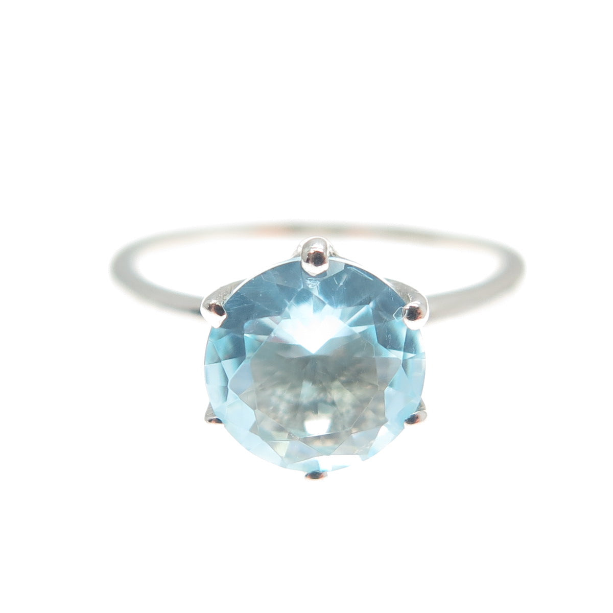 DAZZLERS 925 Sterling Silver Round-Cut Nano Blue Topaz Ring Size 6.25