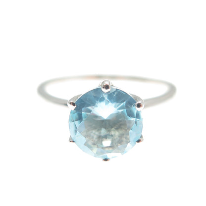 DAZZLERS 925 Sterling Silver Round-Cut Nano Blue Topaz Ring Size 6.25