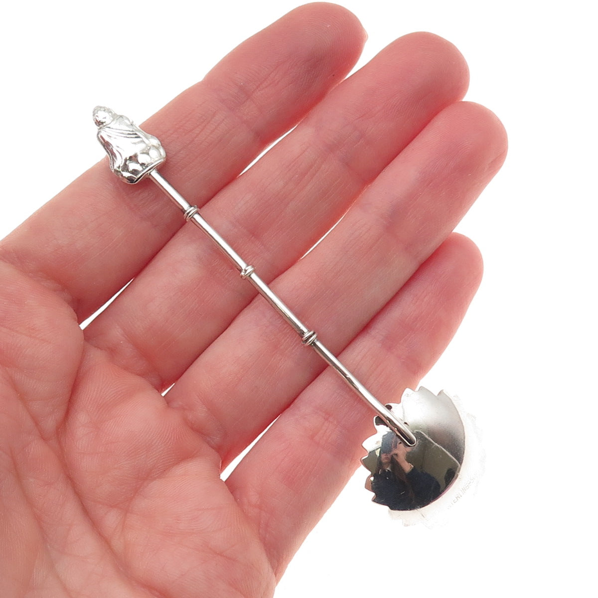 950 Silver Antique Japan Buddha Bamboo Coffee Spoon