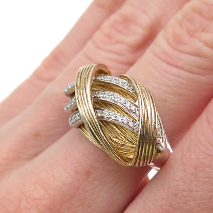 925 Sterling Silver 2-Tone Round-Cut C Z Modernist Crisscross Ring Size 8.25