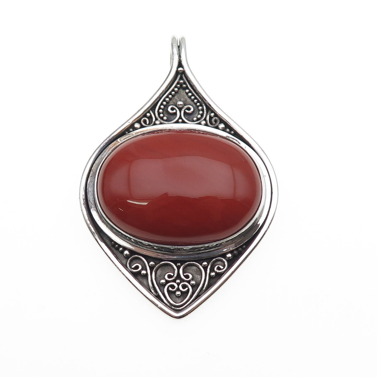 SUARTI BALI 925 Sterling Silver Vintage Real Red Jasper Oxidized Large Pendant