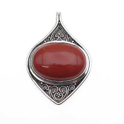 SUARTI BALI 925 Sterling Silver Vintage Real Red Jasper Oxidized Large Pendant