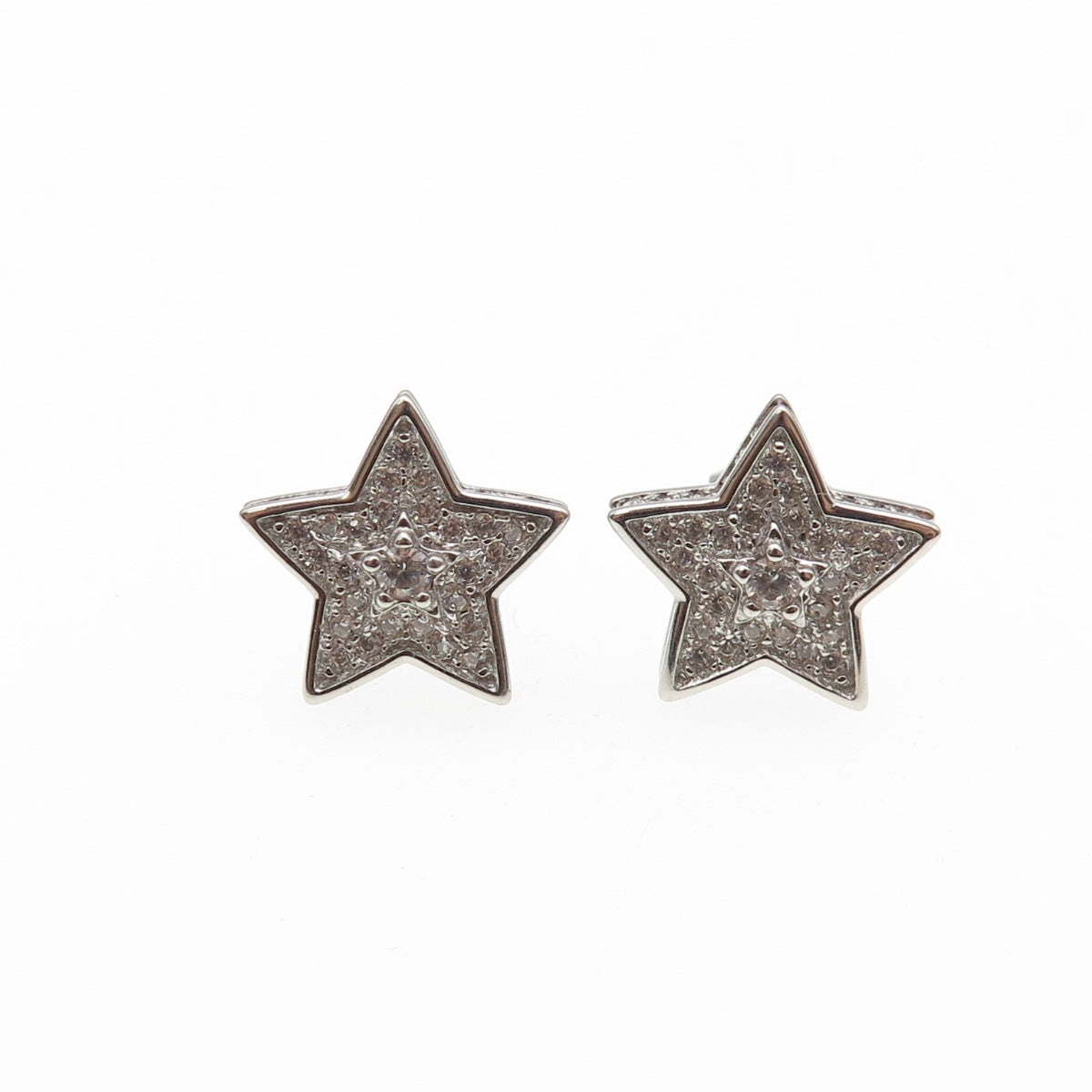 925 Sterling Silver Round-Cut Star Stud Earrings