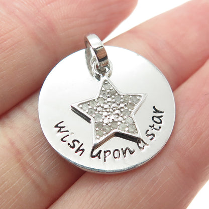 HAN 925 Sterling Silver Real Round-Cut Diamond "Wish Upon A Star" Pendant