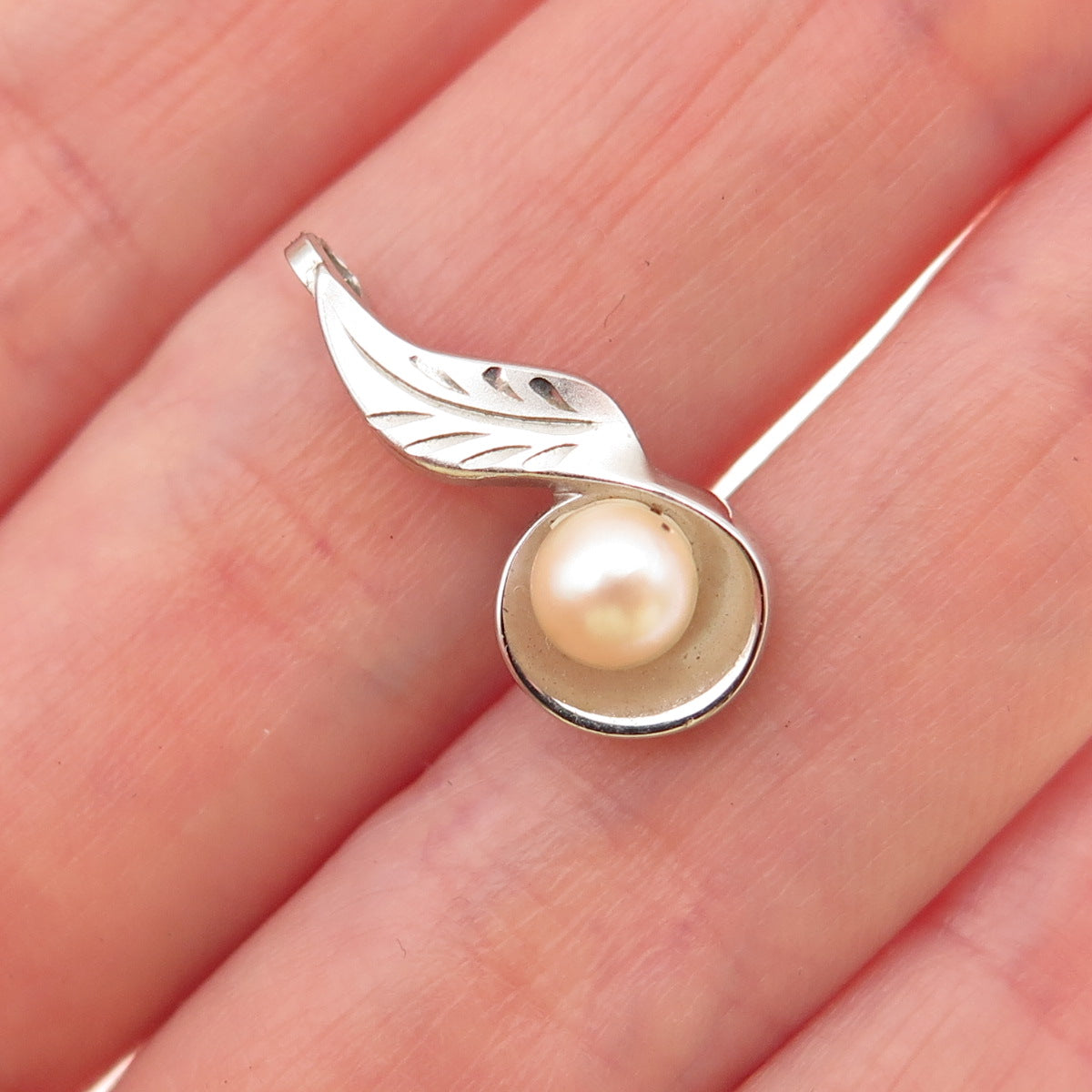Marvel 925 Sterling Silver Antique Art Deco Real Pearl Floral Mini Slide Pendant