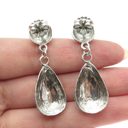 925 Sterling Silver Vintage Modernist Teardrop Oxidized Dangle Earrings