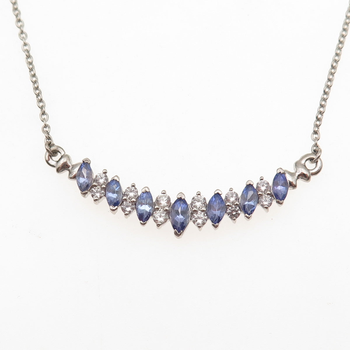 Chuck Clemency 925 Sterling Silver Real Tanzanite & White Topaz Necklace 18"