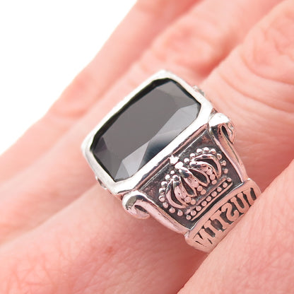 JUSTIN DAVIS 925 Sterling Silver Vintage Real Hematite Oxidized Ring Size 11.5