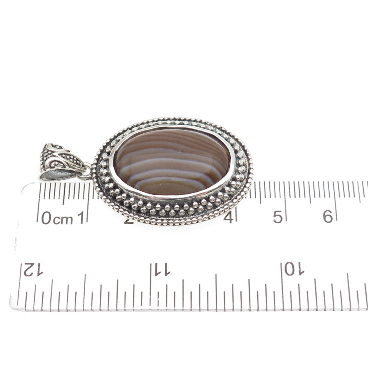 BERIA 925 Sterling Silver Vintage Real Agate Granulated Oxidized Charm Pendant
