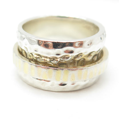 SILPADA 925 Sterling Silver 2-Tone Vintage Hammered Rotating Band Ring Size 6.5