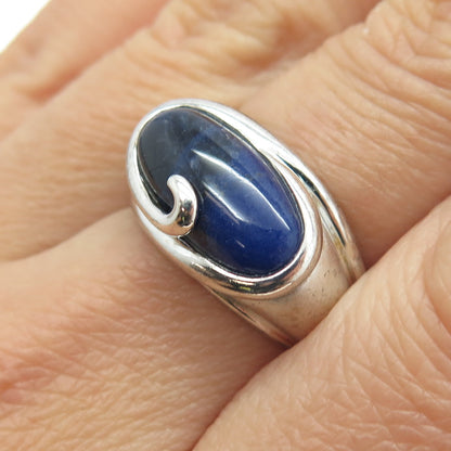 925 Sterling Silver Vintage Real Lapis Lazuli Modernist Ring Size 7