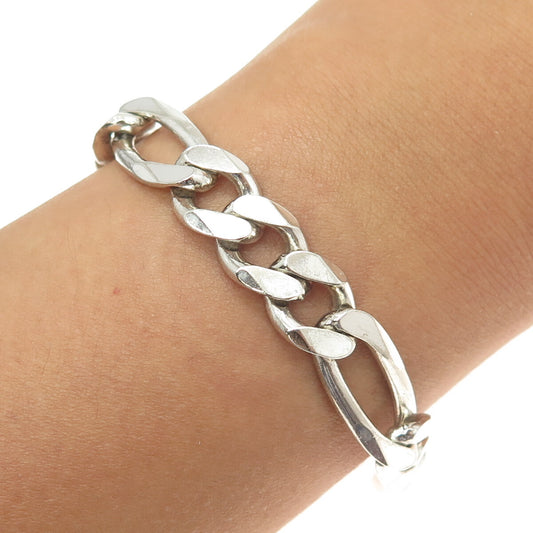 925 Sterling Silver Vintage Italy Figaro Link Bracelet 8"