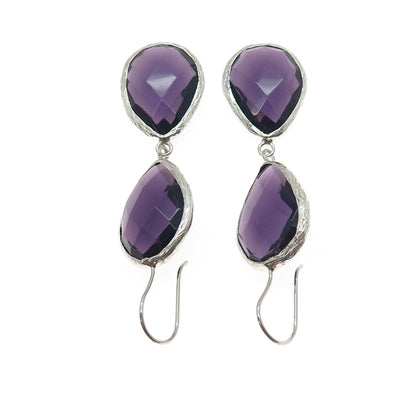 925 Sterling Silver Real Pear-Cut Amethyst Dangle Earrings
