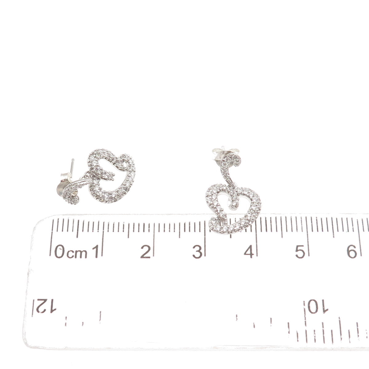 925 Sterling Silver Round-Cut C Z Heart Dangle Earrings